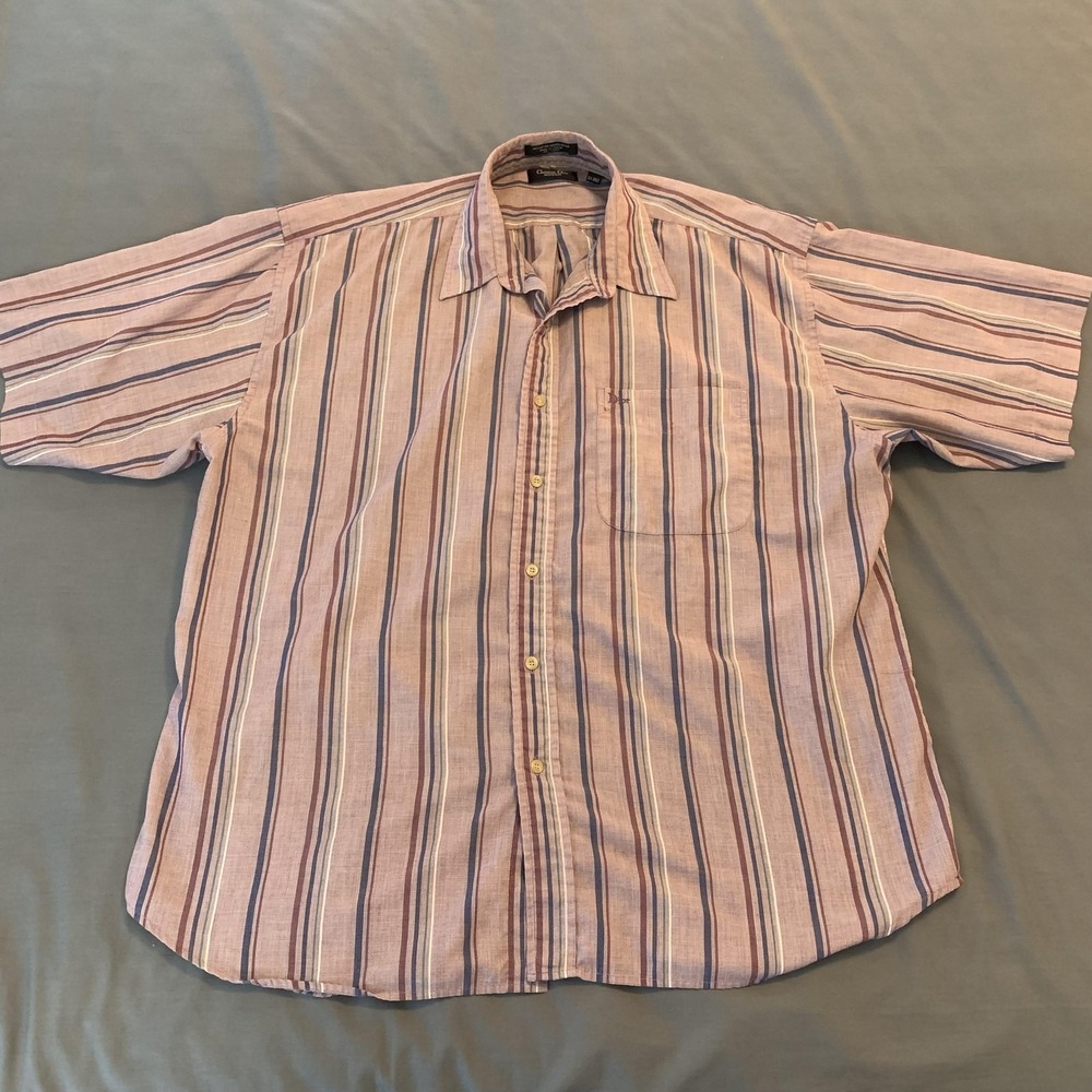 Christian Dior Shirt Mens XL Multicolor Striped Short Sleeve‎ Button Up Casual